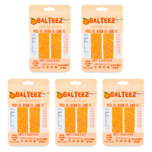 Salteez Seltzer Strips - Sweet & Sour Peach - 5 Packs - 50 Total Strips! - FREE SHIPPING!